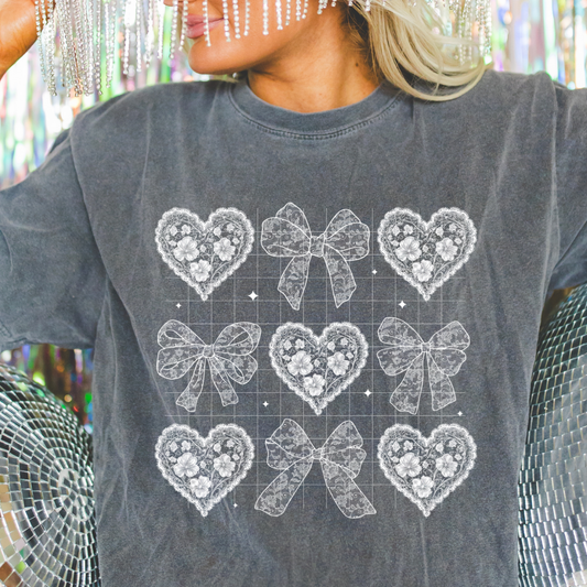 Lace hearts and Bows | DTF Screen Print | POD