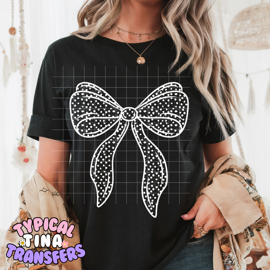 Lace bow polka dot (white) | DTF Screen Print | POD