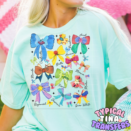 Princess Watercolor bows with names | DTF Screen Print | POD