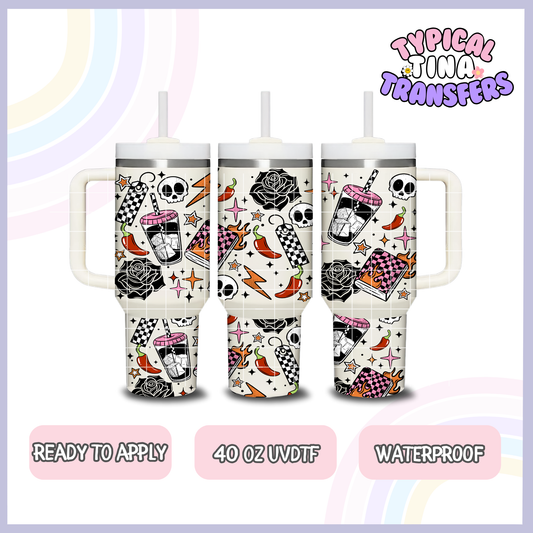 Coffee, Skulls checkered print | 40oz UVDTF Wrap | POD