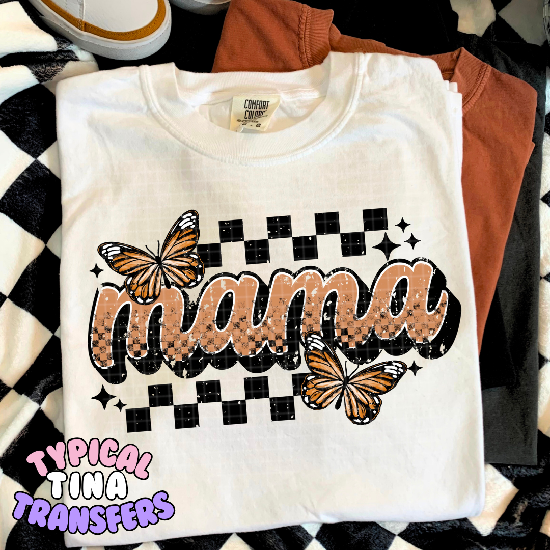 Mama Butterflies & checkered pattern | DTF Transfers | POD