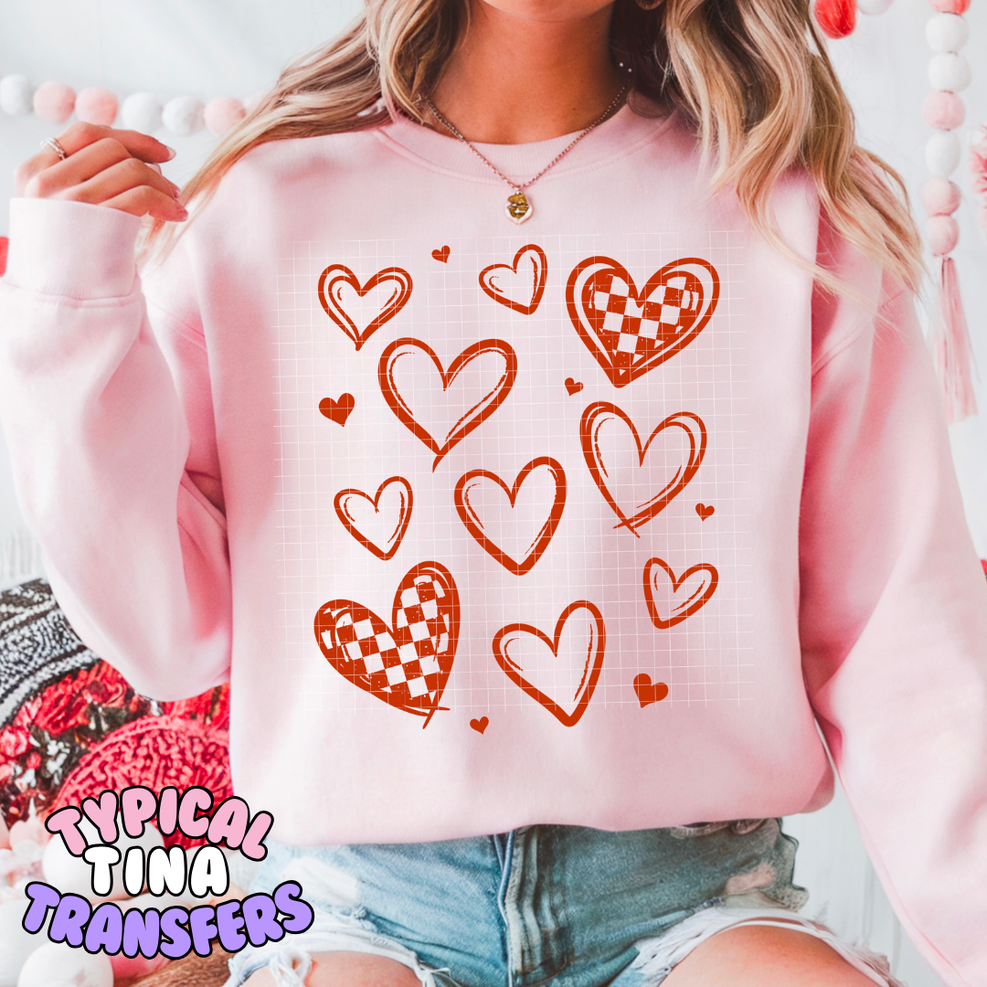 Drawn & checkered hearts | DTF Transfers | POD