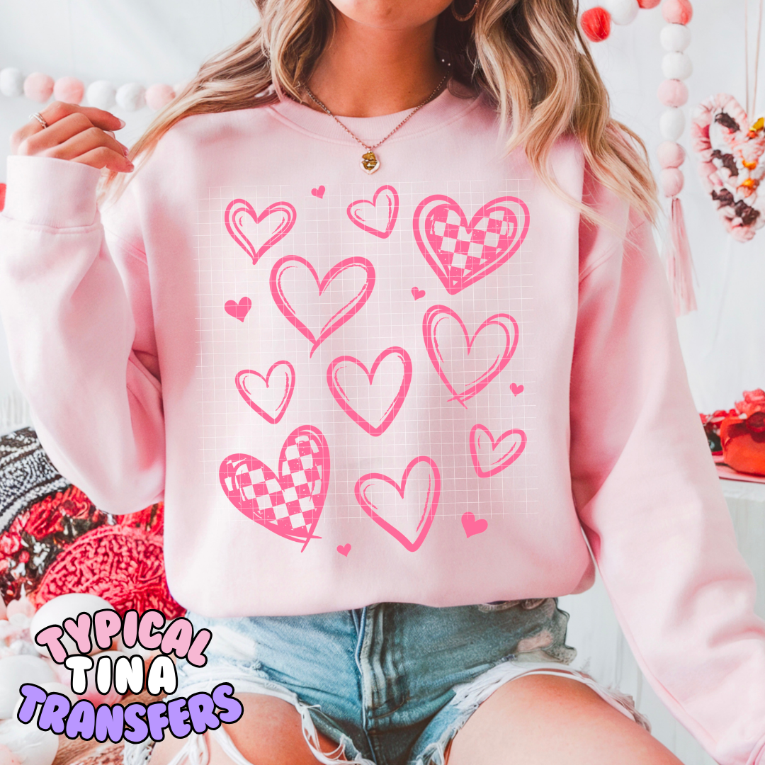 Drawn & checkered hearts | DTF Transfers | POD