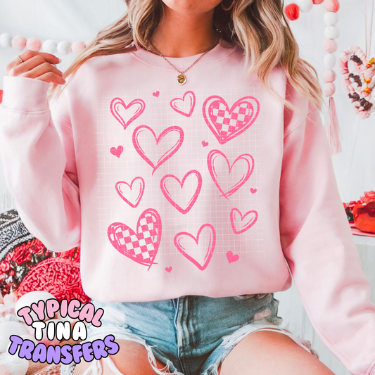 Drawn & checkered hearts | DTF Transfers | POD