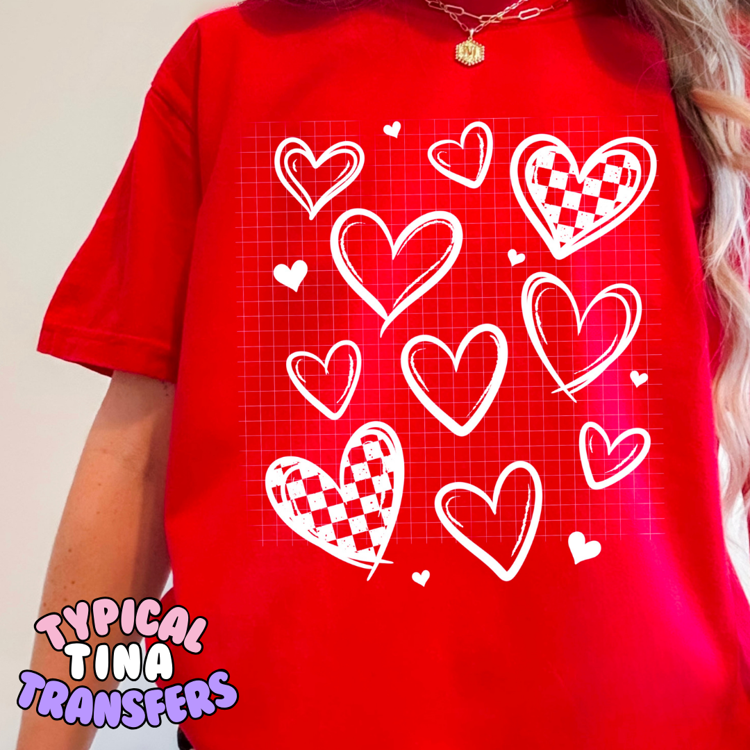 Drawn & checkered hearts | DTF Transfers | POD