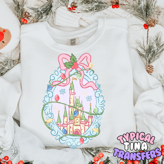 Christmas Castle Frame (green peaks) | DTF Transfer | POD