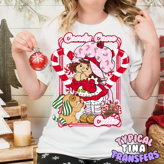 Strawberry candy cane with frame | DTF Transfer | POD