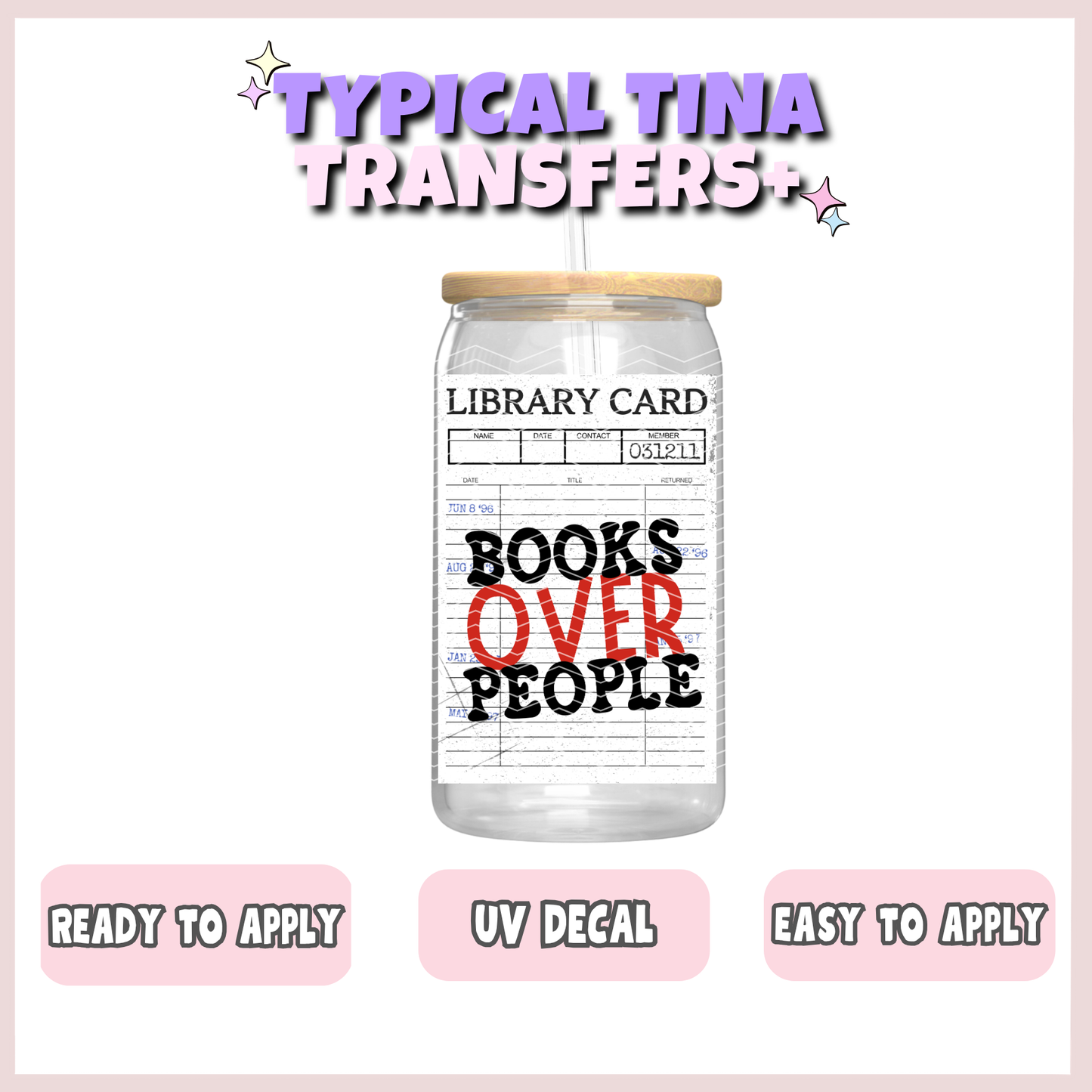 Library card - books over people | UV decals | POD