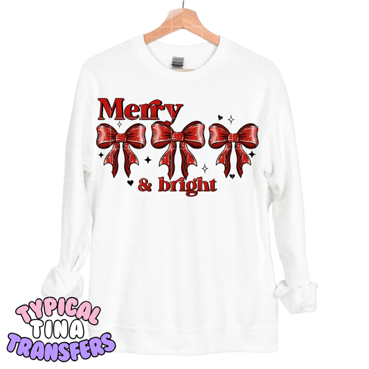 Merry and Bright red bows | DTF Transfers | POD