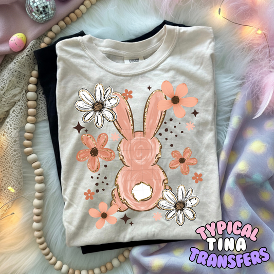 Pink painted bunny with florals | DTF Transfers | POD