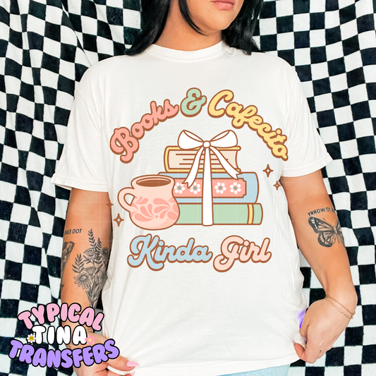 Books and Cafecito kind of girl | DTF Transfer | POD