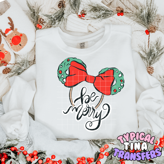 Be Merry Mouse Headband | DTF Transfer | POD