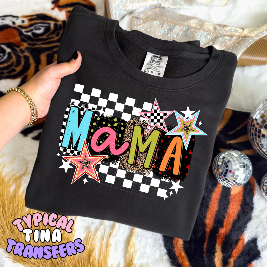 Mama retro 90's checkered and stars | DTF Transfers | POD