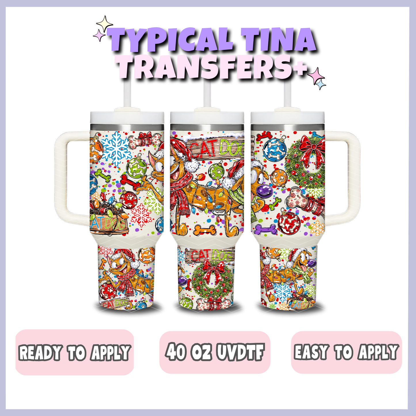 90s Xmas - Dog/cat | 40oz UVDTF Wrap | POD