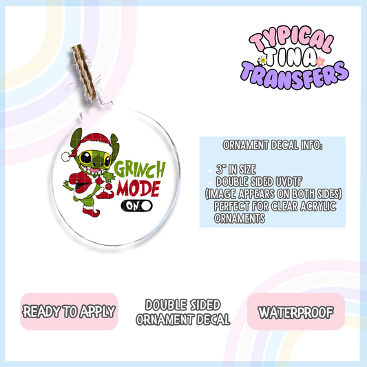 PreSale UVDTF | gr!nch Mode Alien | 3" Ornament Decal