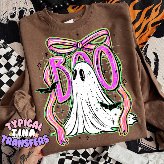 Boo Ghost BW Pink bow | DTF Transfer | POD
