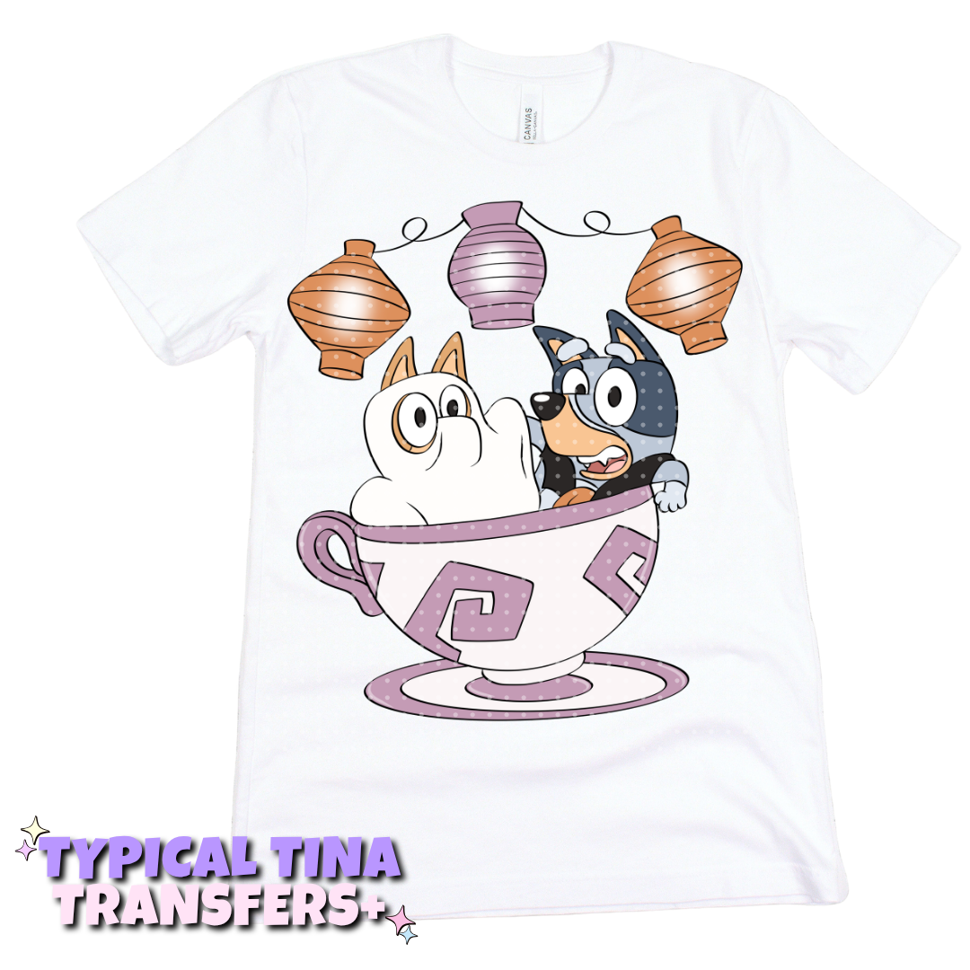 Tea Cup Halloween Blue Sisters | DTF Transfers | POD