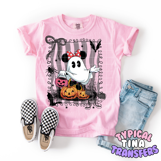 Mouse Ghosts Stamp and bow |  DTF Transfer | POD