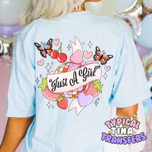 Just a Girl Strawberry butterfly | DTF Screen Print | POD