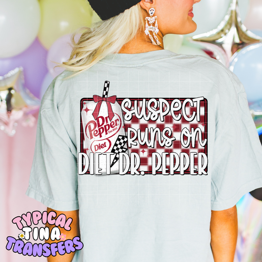 Suspect runs on Diet Dr. Pep checkered | DTF Transfer | 11" Adult