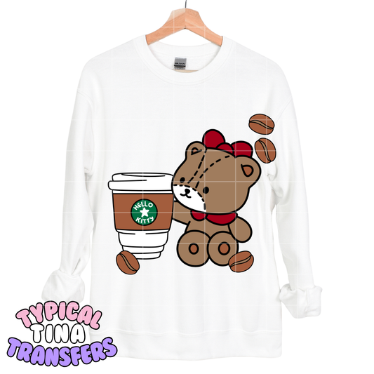 Teddy bear and Coffee | DTF Transfers | POD
