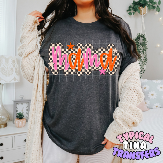 Mama checkered pink and ornage | DTF Transfer | POD