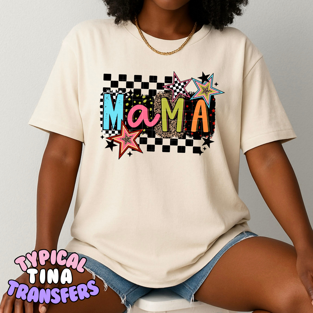 Mama retro 90's checkered and stars | DTF Transfers | POD