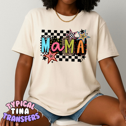 Mama retro 90's checkered and stars | DTF Transfers | POD
