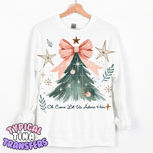 Oh come - Christmas tree pink bow | DTF Transfer | POD
