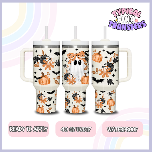 Coquette Ghost with pumpkins | 40oz UVDTF Wrap | POD