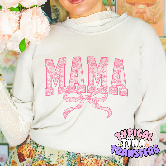 Mama Lace with bow (pink) | DTF Screen Print | POD