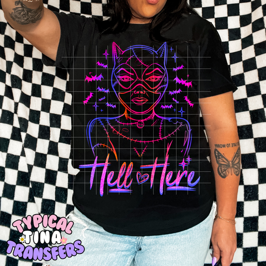 Pink and Purple Hello There Cat | DTF Transfer | POD