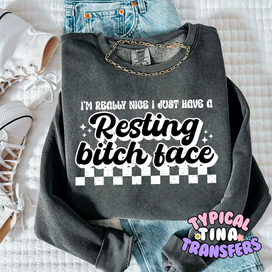 resting B Face (white checkered) | DTF Screen Print | POD