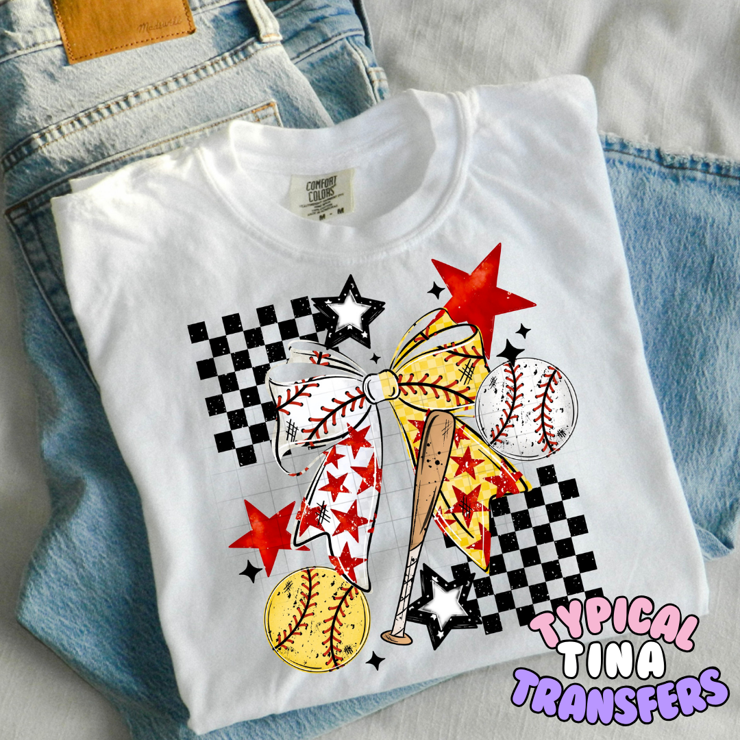 Softball & Baseball mashup checkered | DTF Transfers | POD