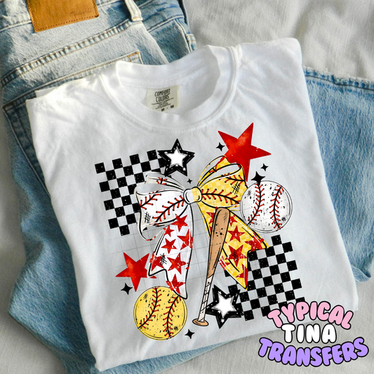 Softball & Baseball mashup checkered | DTF Transfers | POD