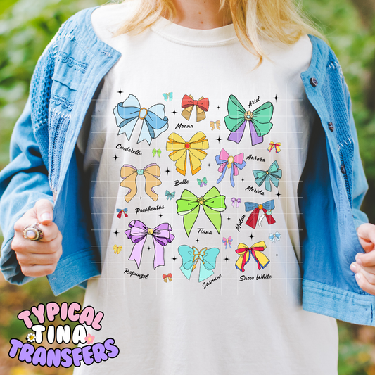 Princess Bows Scatter with names  | DTF Screen Print | POD