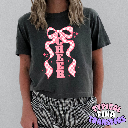 Cheer - Pink checkered bow | DTF Transfers | POD
