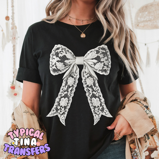 Lace Bow (white) | DTF Screen Print | POD