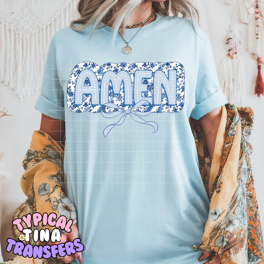 Amen (blue floral) | DTF Screen Print | POD