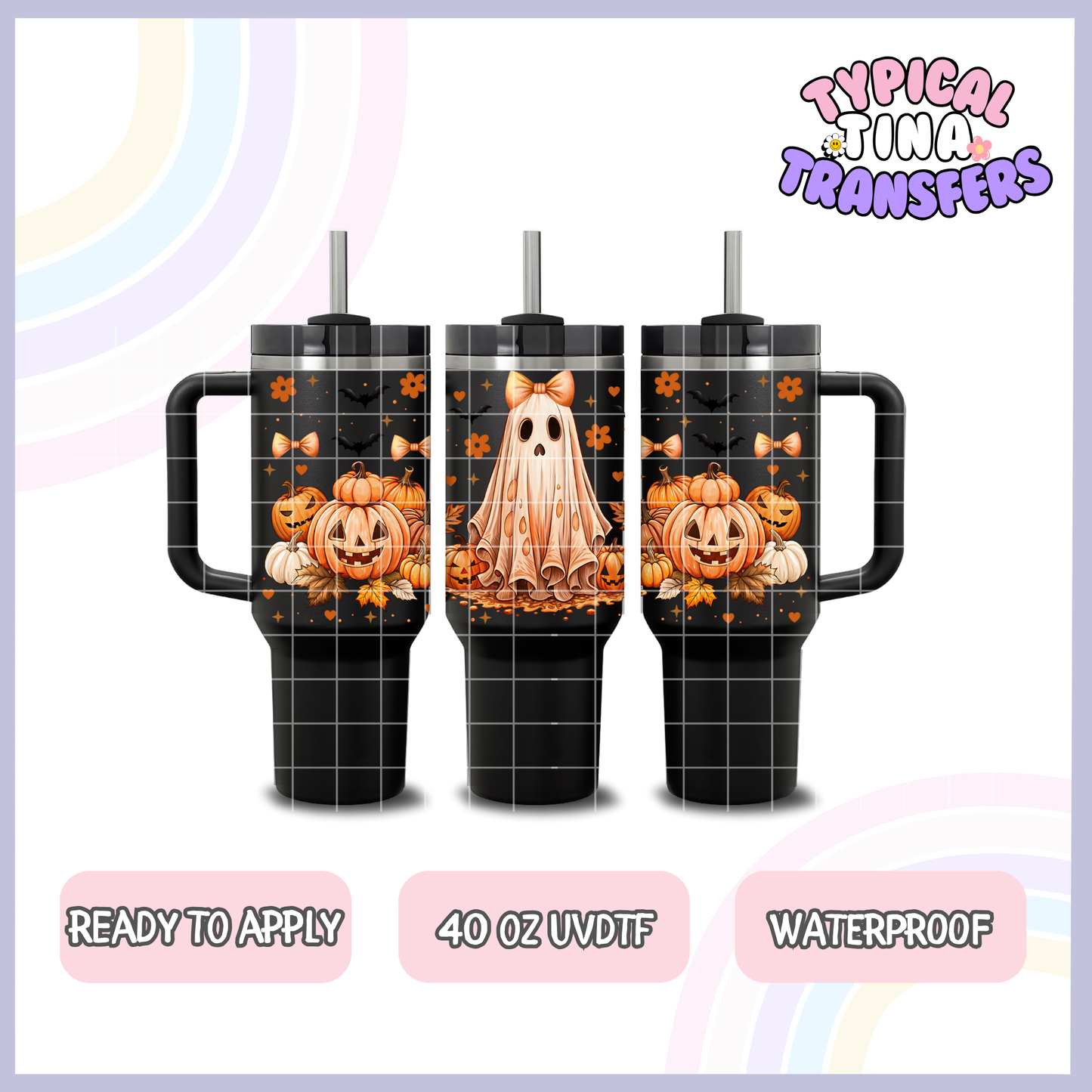 Coquette Ghosts and pumpkins | 40oz UVDTF Wrap | POD