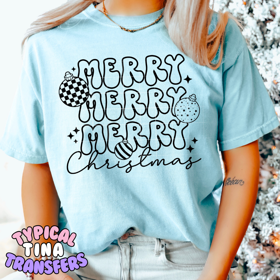 Merry Merry Merry Christmas (solid color) | DTF Transfer | POD