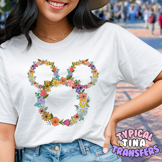 Open Floral Mouse head | DTF Screen Print | POD