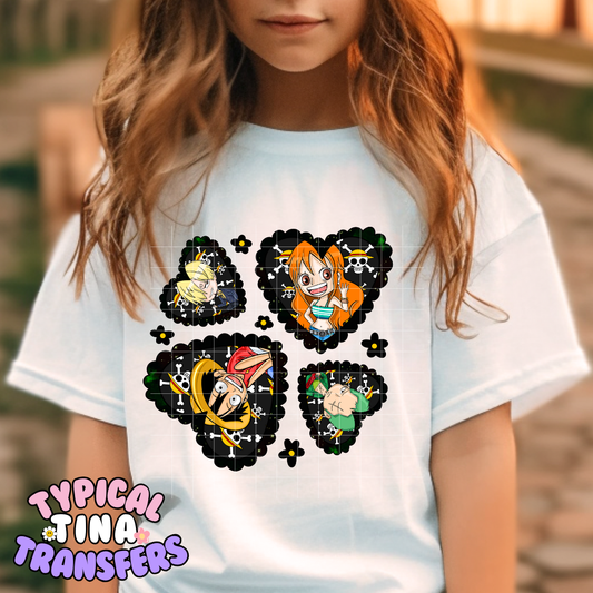 One P Black Scallop hearts | DTF Screen Print | POD