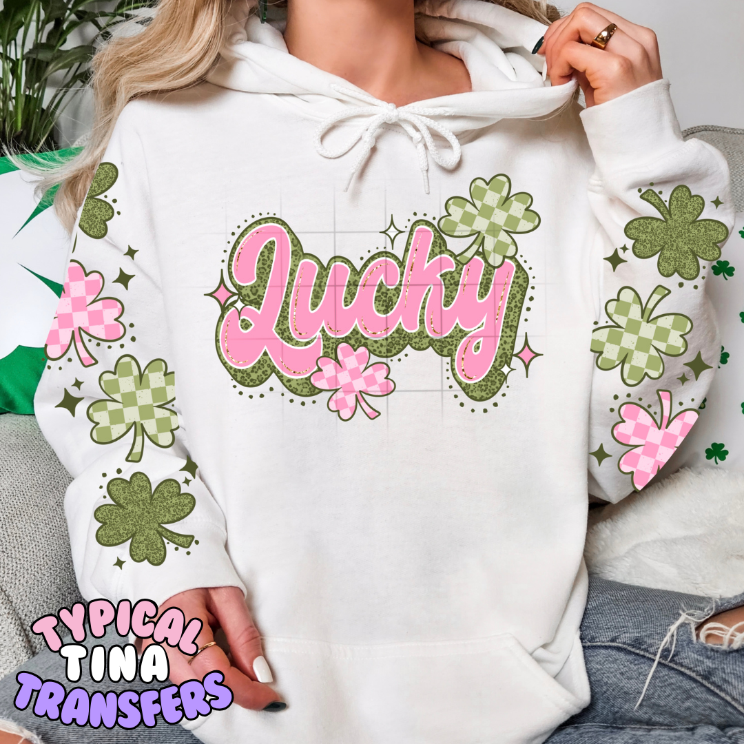 Lucky in Pink with shamrocks | DTF Transfers | POD