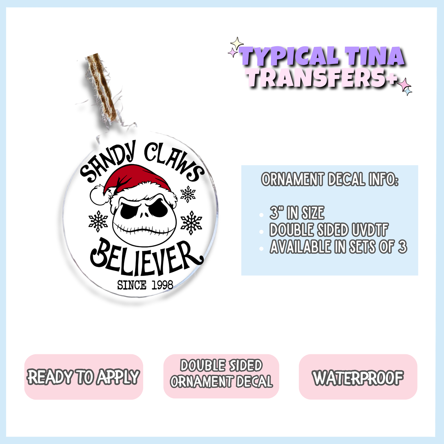 Sandy Claws | 3" Xmas Ornament | POD