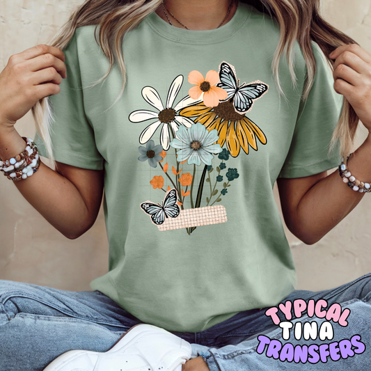 Spring Florals with blue butterflies | DTF Transfers | POD