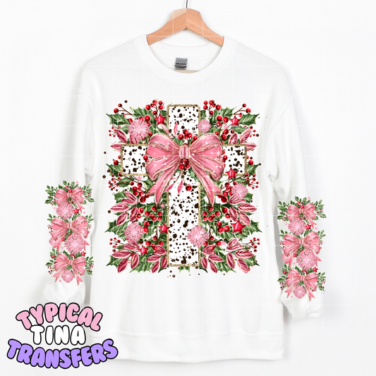 Cross - pink bows floral accents | DTF Transfer | POD