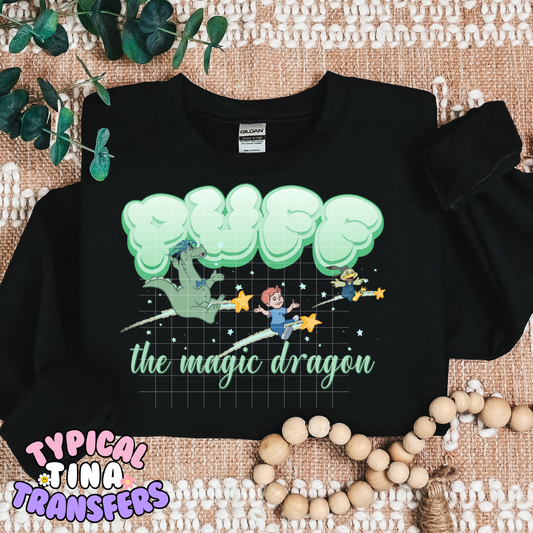 PuffDragon light green stars | DTF Screen Print | POD