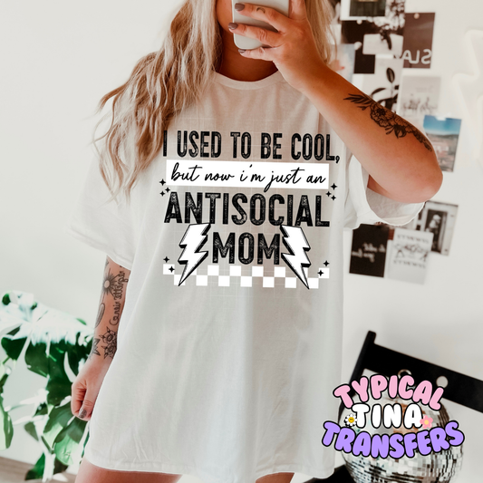 Used to be cool, Antisocial mom (white checkered lightning) | DTF Screen Print | POD