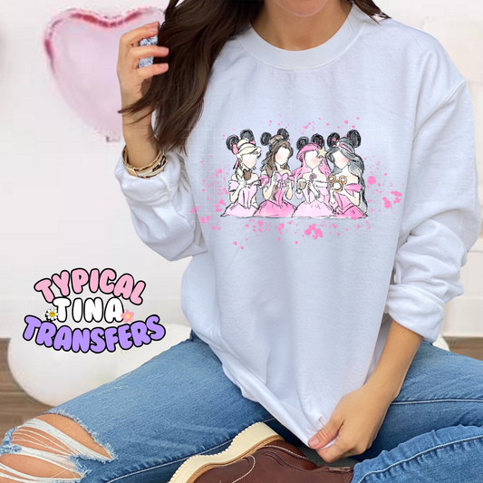 Watercolor Pink Princesses Mouse Ears | DTF Screen Print | 7" Toddler